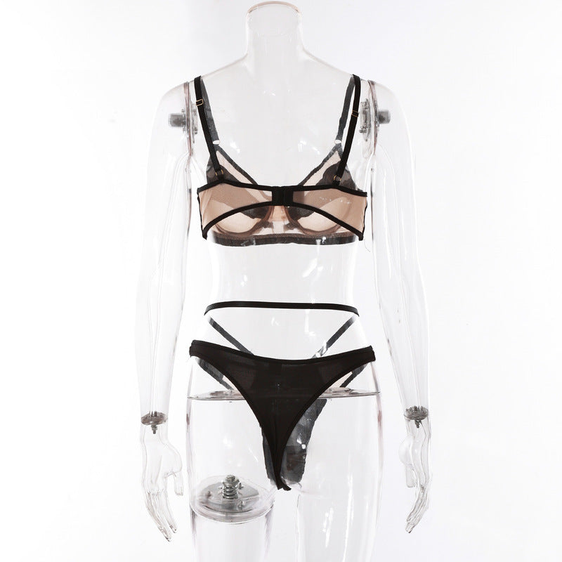 Black Mesh Splicing See-through Sexy Underwear Sexy Suit-Back Show