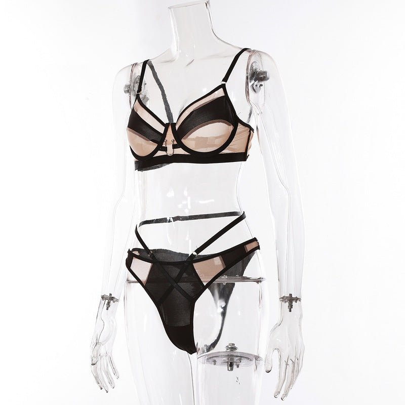 Black Mesh Splicing See-through Sexy Underwear Sexy Suit-Side Show