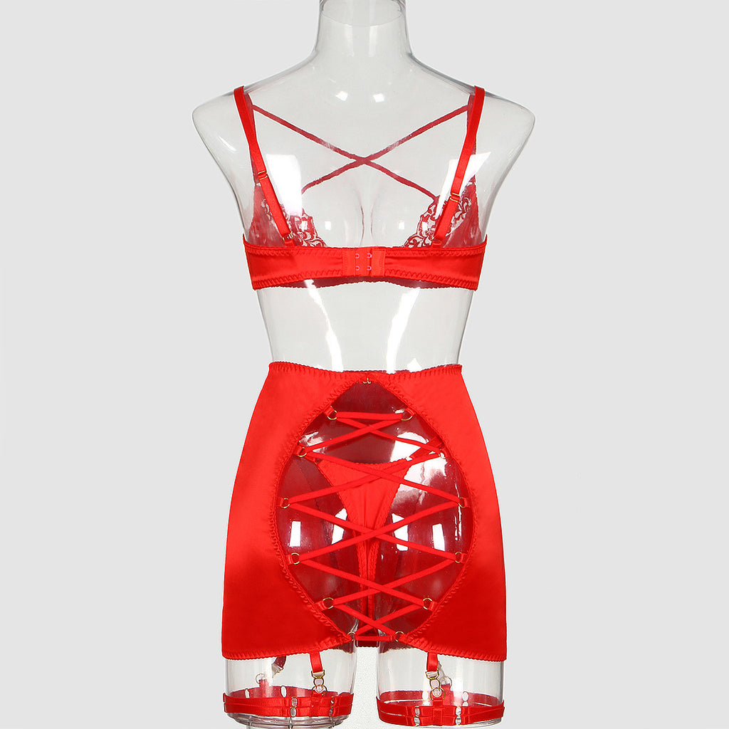 Wholesale Elegant Four-Piece Lingerie Set with Hip-Covering Skirt Back View